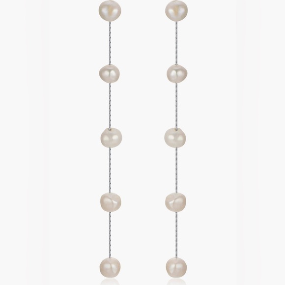 Ettika Dripping Freshwater Pearl Linear Drop Earrings, Silver - Picture 3 of 3